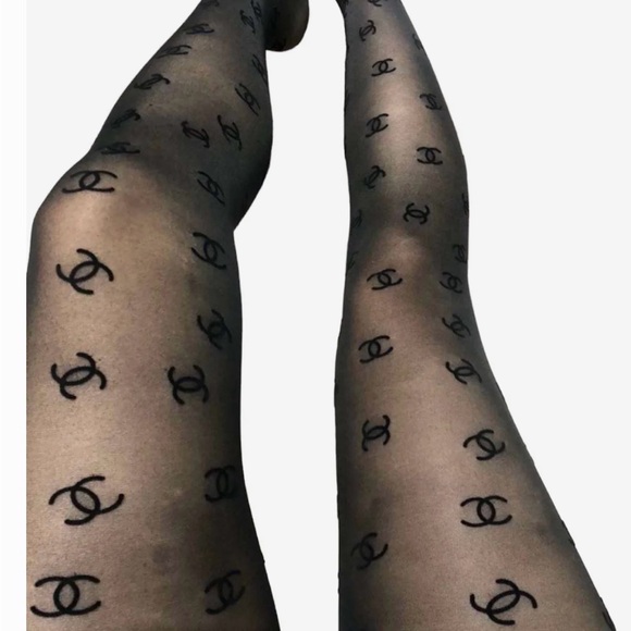 Designer-Inspired Black Logo Sheer Tights - Picture 2 of 2